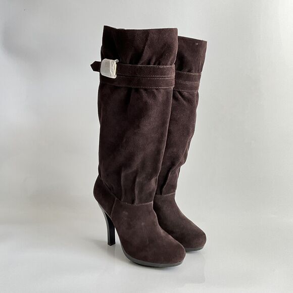 Michael Kors Boots Women 8M Brown Suede Kincade Knee High Slouchy Platform Heels - Picture 12 of 12